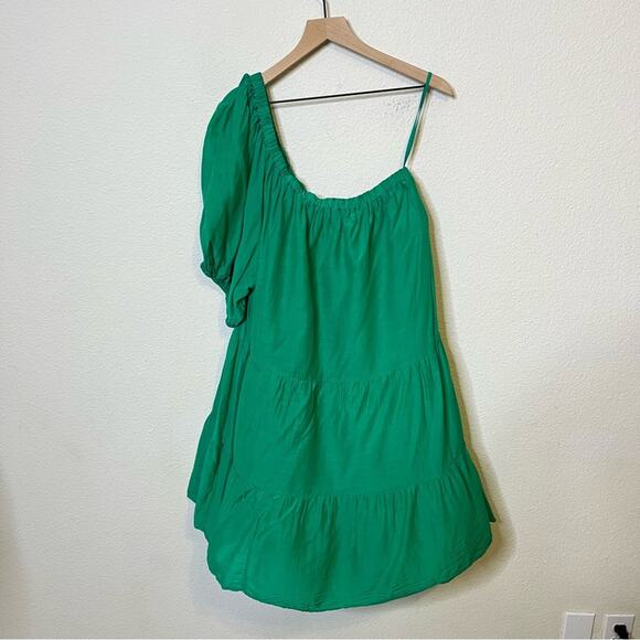 Anthropologie Green One-Shoulder Mini Dress - Picture 5 of 9
